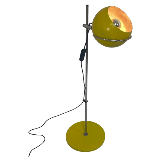Gepo - Space Age Design / Mcm Floor Lamp - Eyeball - Yellow Base And Shade, Chrome Upright- Restored 1