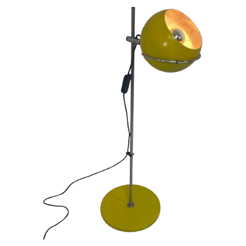 Gepo - Space Age Design / Mcm Floor Lamp - Eyeball - Yellow Base And Shade, Chrome Upright- Restored