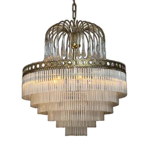 Vintage Xl Opaline Staafjes Kroonluchter Hanglamp Teardrops Murano 1