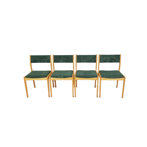 4 Vintage Danish Dining Chairs Findah Eiken Donkergroene Rib