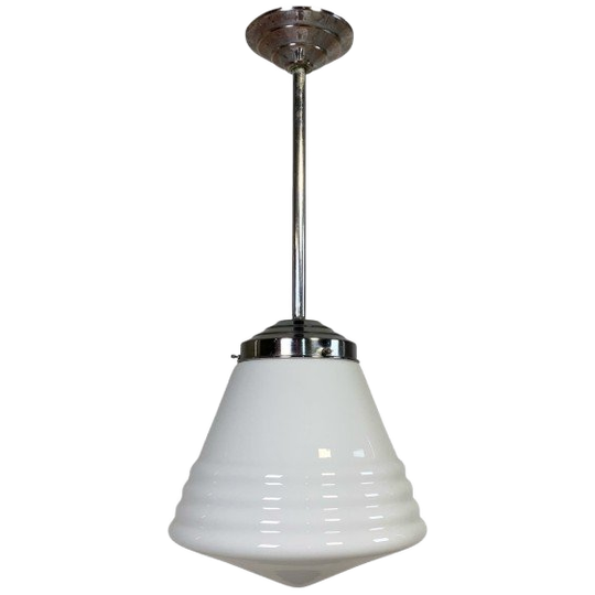 Art Deco Hanglamp Met Opaline Kap, Jaren 30 1