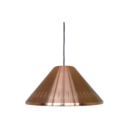 Vintage Koperkleurige Hanglamp Met Geperforeerde Kap 1