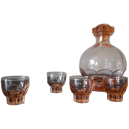 Vintage Frans Likeursetje, Karaf 15 Cm Hoog, 4 Shotglaasjes 4cm Hoog 1