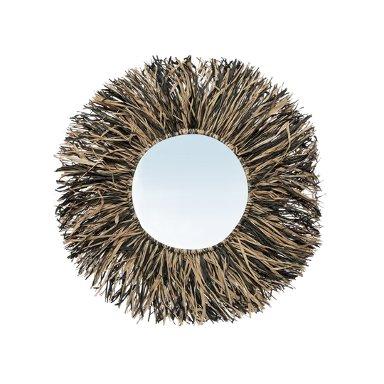 Bazar Bizar | De Raffia Fringe Spiegel - Natuurlijk Zwart - S 1