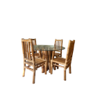 Vintage Boho Bamboe Eetkamerset - Eettafel Met 4 Stoelen thumbnail 1