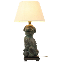 Vintage Bronzen Foo Dog Tafellamp Lusterie Deknudt Tempelleeuw