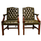 2 X Engelse Chesterfield Fauteuils/Stoelen In Nieuwstaat Antiek Groen thumbnail 1