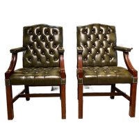 2 X Engelse Chesterfield Fauteuils/Stoelen In Nieuwstaat Antiek Groen