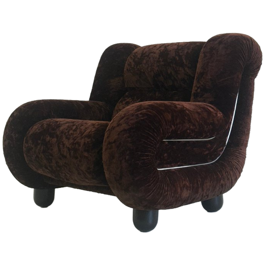 Vintage Italiaanse Fauteuil In Donkerbruin Velours 1