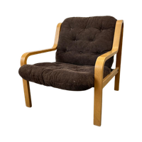 Vintage Zweedse Fauteuil Hout - Bruin Corduroy Midcentury 2X