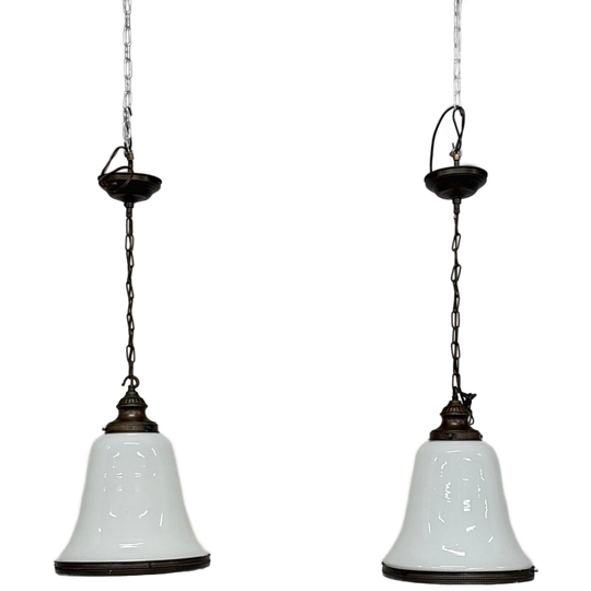 2 Hanglampen Met Wit Glazen Kappen 1