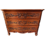Louis Xv Franse Gebeeldhouwde Eiken Commode. thumbnail 1