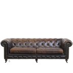 Luxe En Charmante Rundleren 3-zits Chesterfield Bank Op Wieltjes Met Een Onweerstaanbaar Karakter thumbnail 1