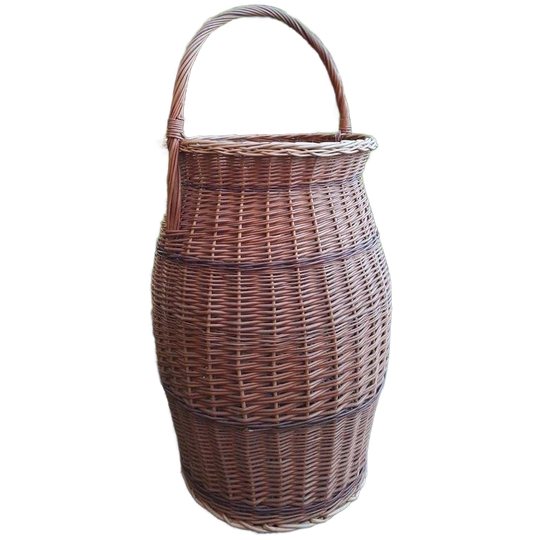 Grote Vintage Gevlochten Rieten Mand Met Hengsel, Korf 1