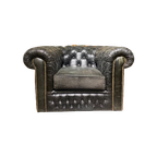 Stoere Engelse Chesterfield Vintage Club Fauteuil Zwart Generfd Leer thumbnail 1