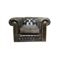 Stoere Engelse Chesterfield Vintage Club Fauteuil Zwart Generfd Leer