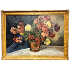 Groot Vintage Stilleven Bloemen Olieverf Schilderij  (162X120Cm) Large Flower Painting Stillife thumbnail 1