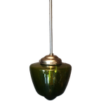 Vintage Groene Art Deco Bubbelglas Conische Hanglamp thumbnail 1