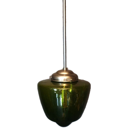Vintage Groene Art Deco Bubbelglas Conische Hanglamp 1