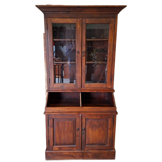 Teakhouten Vitrinekast, Servieskast, Grutterskast Afm. 100x52cm X 211cm Hoog. 1