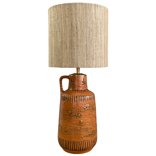 Mid-Century Bronskleurig, Oranje Tafellamp