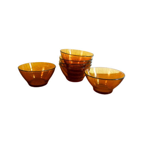6X Vintage Duralex Orange Amber Bowls Mid Century