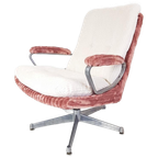 Vintage Strassle Fauteuil Roze Crème Ribstof Nieuw Draaibaar thumbnail 1