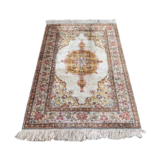 Handgeknoopt Oosters Kayseri Vloerkleed Zijde 120x181cm Perzisch Tapijt - Grijs Beige - Reliving 1