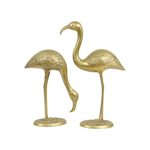 Vintage Koppel Gouden Flamingos Xl Koper Messing Beeld Mid Century Design 55Cm