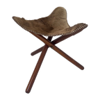 Hunting Chair - Foldable Tripod Stool - Wood And Leather Upholstery With Fur thumbnail 1