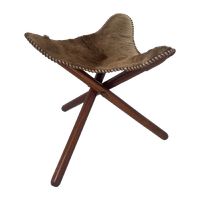 Hunting Chair - Foldable Tripod Stool - Wood And Leather Upholstery With Fur