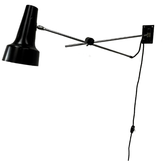 Midcentury Wandlamp / Hengellamp Zwart Staal - Industrieel 1