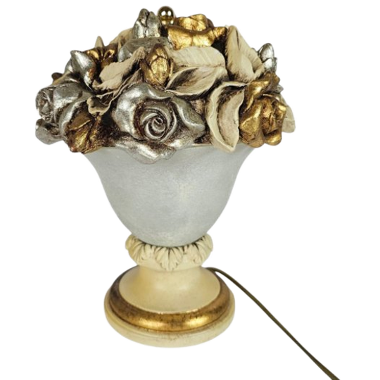 Italiaanse Tafellamp - Hollywood Regency Stijl - Goudverf - Plateel - 80's 1