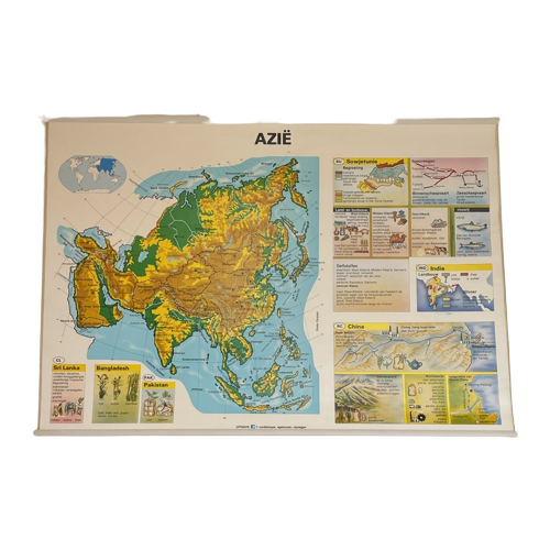 Kaart Azië Vintage Schoolplaat