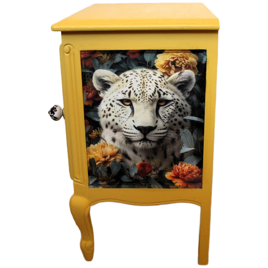 Gele Nachtkastje Witte Tijger – Queen Ann Vintage Accentkast 1