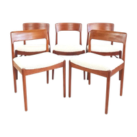 5 Vintage Deense Eettafel Stoelen Nieuw Gestoffeerd Teddy