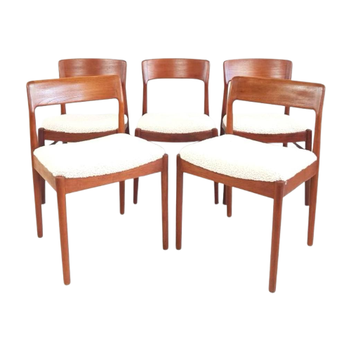 5 Vintage Deense Eettafel Stoelen Nieuw Gestoffeerd Teddy