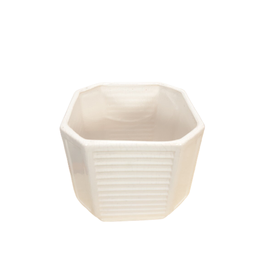Vintage Witte Bloempot Op Voet Met Strepen 1