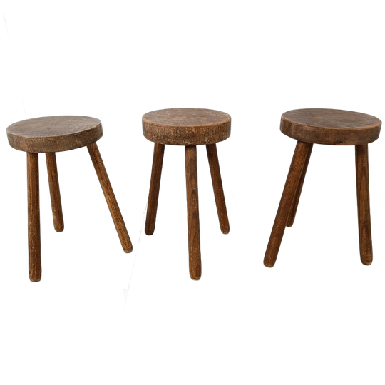 Primitive Wooden Stools Set Of 3, 1950s 1