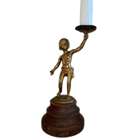 Vintage Bronzen Beeldje, Kind Met Lendedoek, Kaars Plateau