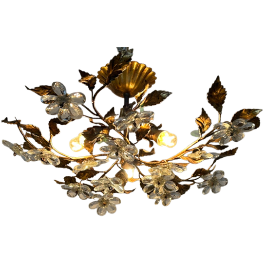 2 Beschikbaar ! 2 Italiaanse Bloemen Plafonieres Echte Vintage Toppers ! Kristal 1