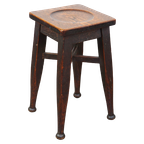 Antieke Engelse Massief Eikenhouten Kruk/ Stool Met Een Vleugje Art Nouveau Stijl thumbnail 1