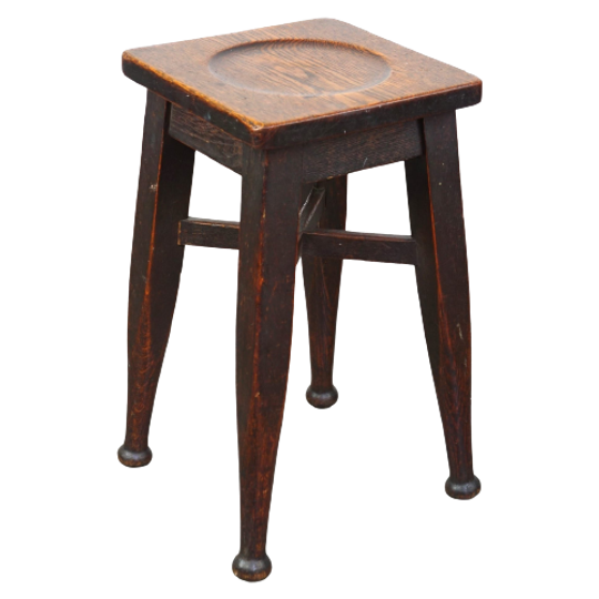 Antieke Engelse Massief Eikenhouten Kruk/ Stool Met Een Vleugje Art Nouveau Stijl 1