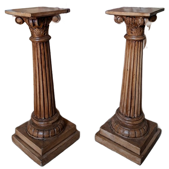 Antieke Houten Zuil, Pilaar, Piedestal Plantentafel 1
