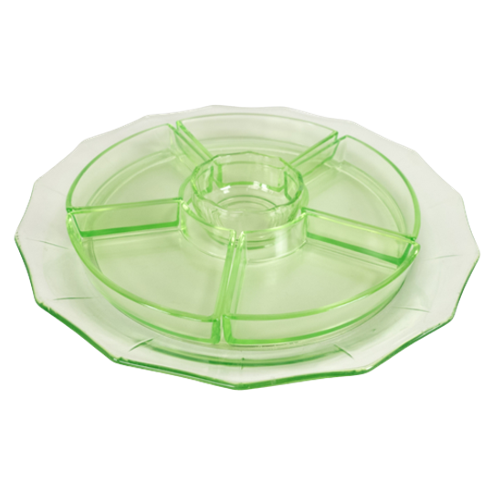 Hors D'oeuvre Schaal/bakjes - 6-delig - Origineel - W.j. Rozendaal - Uranium Glas - 1930's 1