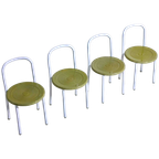 Speelse Set Van Postmoderne Eetkamerstoelen In Wit En Olijfgroen Metaal, Italië 1980S thumbnail 1