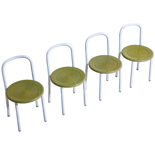 Speelse Set Van Postmoderne Eetkamerstoelen In Wit En Olijfgroen Metaal, Italië 1980s 1