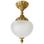 Mid-century Franse Plafondlamp Messing Opaalglas Barok Stijl 1950’s thumbnail 1