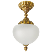 Mid-century Franse Plafondlamp Messing Opaalglas Barok Stijl 1950’s