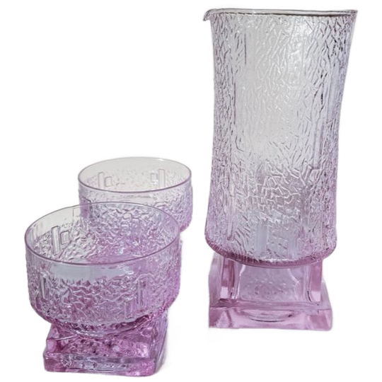 Italiaanse “frosted Glass” Lila Karaf + 2 Bijpassende Coupes/schaaltjes 1